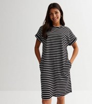 New Look Black Stripe Roll Sleeve T-Shirt Dress